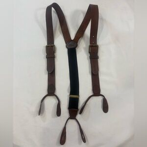 Men’s Brown & Black leather Galluses Suspenders button end attachments